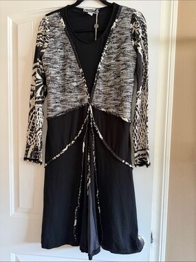 NWT Roberto Naldi made in Italy Black Layered Tie-Front dress.